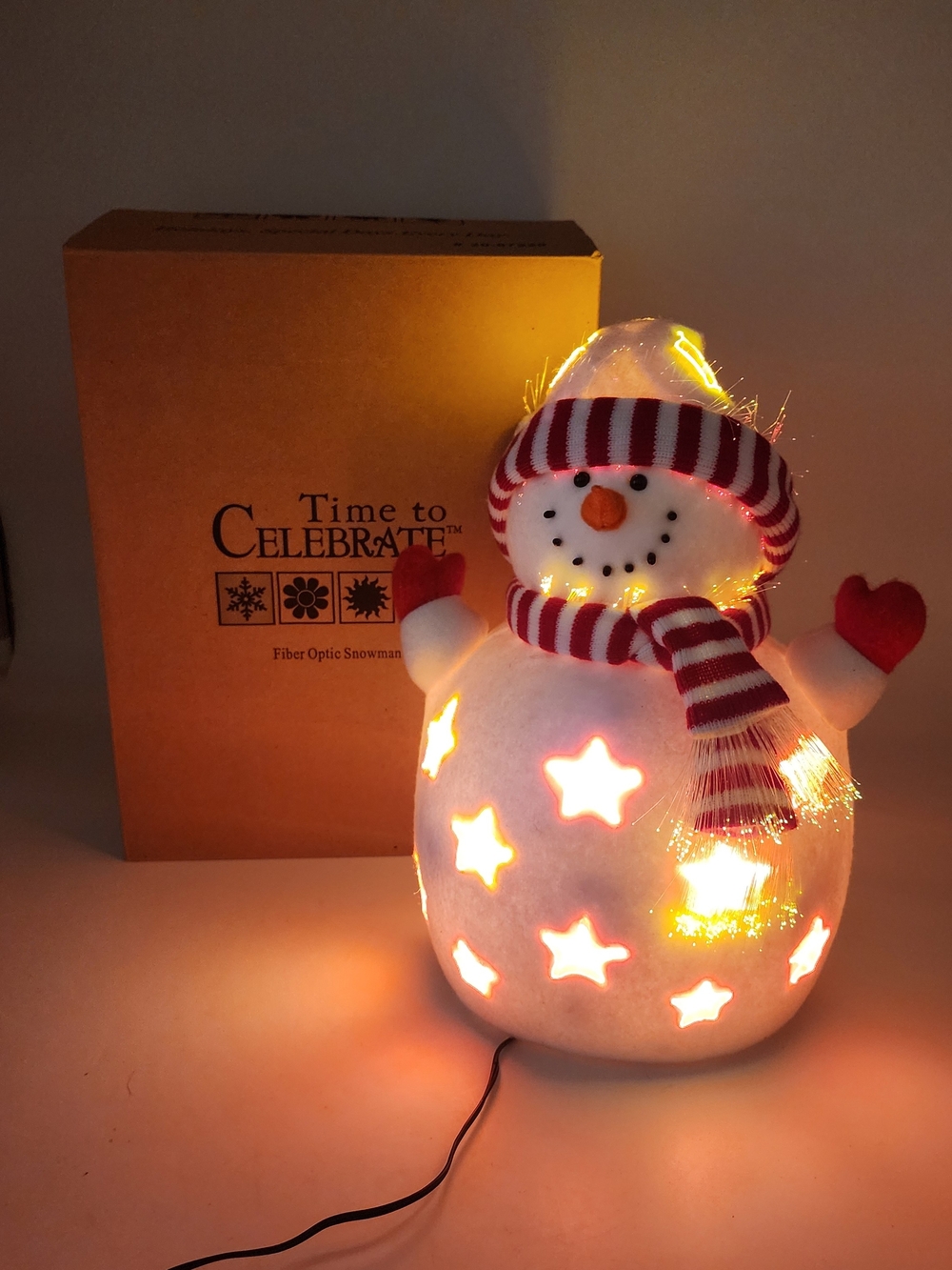 Department 56 White Snowman with Red Striped Hat & Scarf Fiber Optic 2002